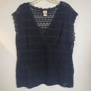 Covington Black Lace Top Blouse V-Neck Lined Elegant Party‎ XL